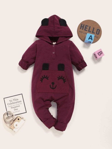 Baby Girl Cartoon Graphic Ear Hooded Jumpsuit