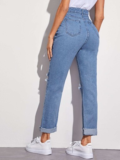 High Waisted Ripped 5-pocket Carrot Jeans
