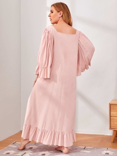 SHEIN Plus Lace Trim Bell Sleeve Ruffle Nightdress
