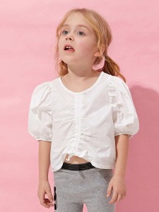 SHEIN Toddler Girls Puff Sleeve Ruched Front Top