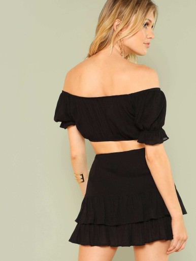 Ruffle Sleeve Crop Top & Layered Skirt Co-Ord