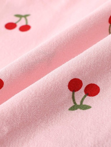Toddler Girls Cherry Print Button Through Statement Collar Blouse