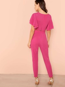 Layered Flutter Sleeve Crop Top and Pants Set