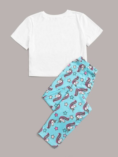 SHEIN Unicorn Graphic Top and Pants PJ Set