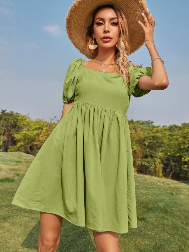 Dresses 1pc Square Neck Puff Sleeve Dress Without Belt (Size : XS) : Buy  Online at Best Price in KSA - Souq is now : Fashion
