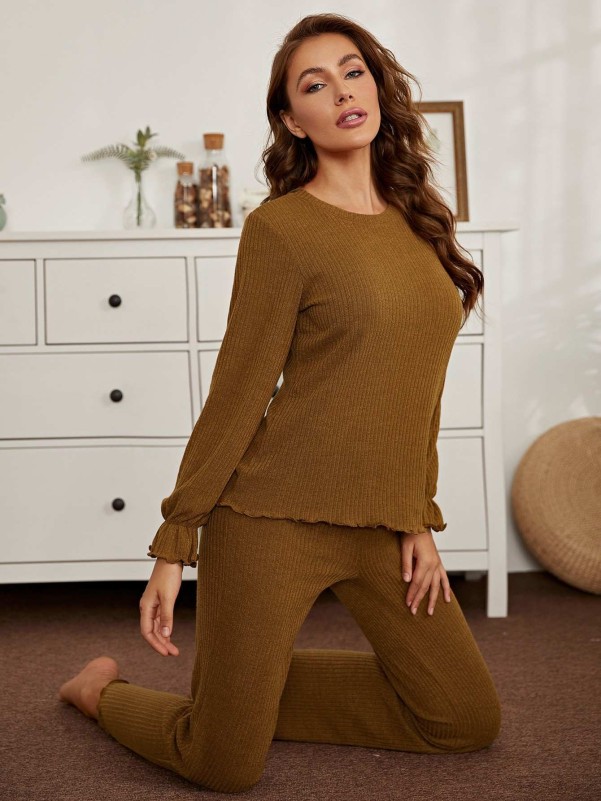 Solid Rib-knit Lounge Set