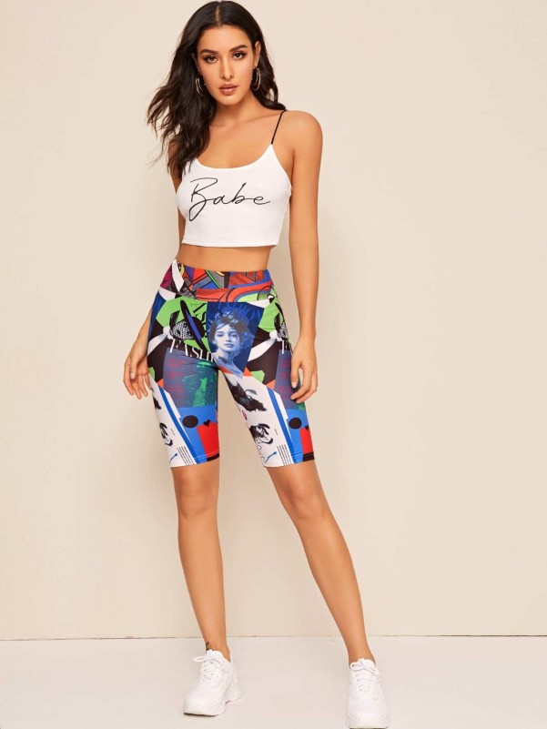 SHEIN Abstract Art Graphic High-Rise Biker Shorts