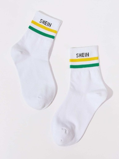 SHEIN Ribbed Striped & Letter Graphic Socks