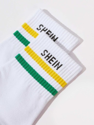 SHEIN Ribbed Striped & Letter Graphic Socks