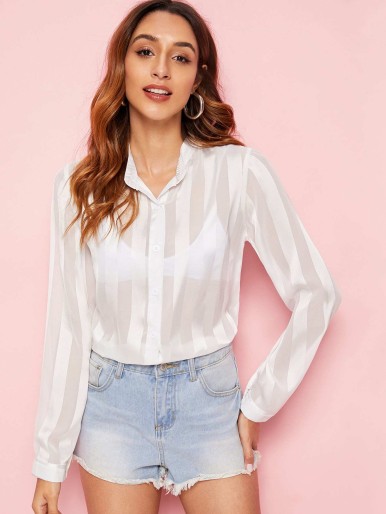 Button Front Sheer Blouse