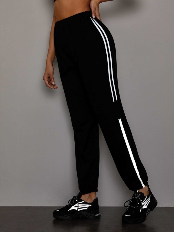 Drawstring Waist & Reflective Trim Lounge Pants