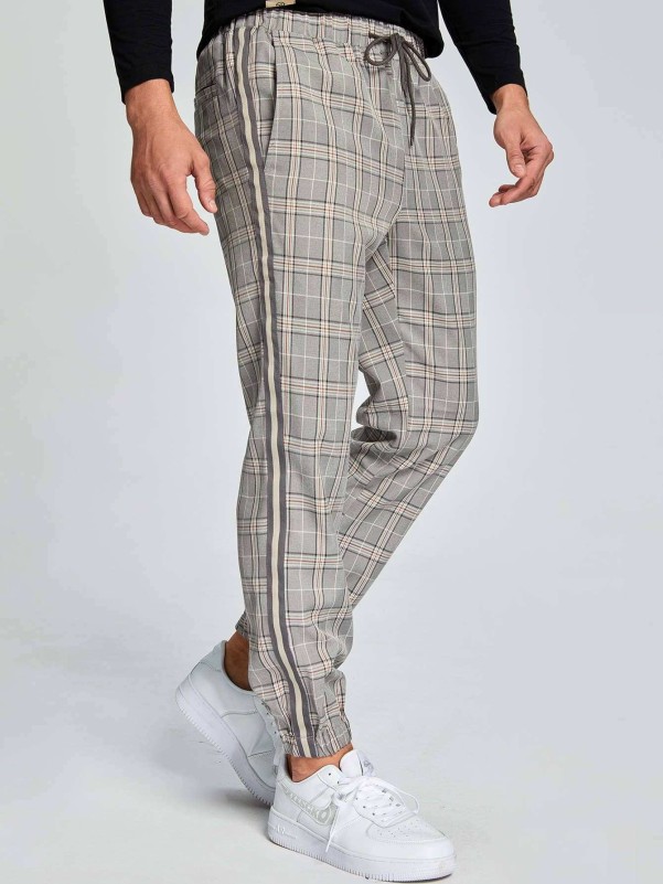 Mens plaid pants sales with side stripe