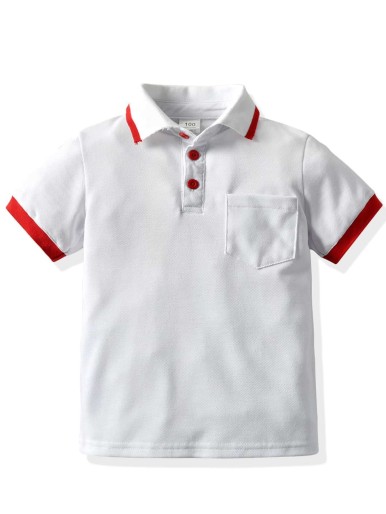 Toddler Boys Contrast Binding Pocket Patched Polo Shirt