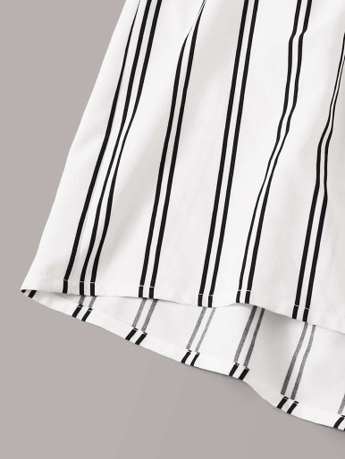SHEIN Elastic Waist Tie Back Striped Halter Romper