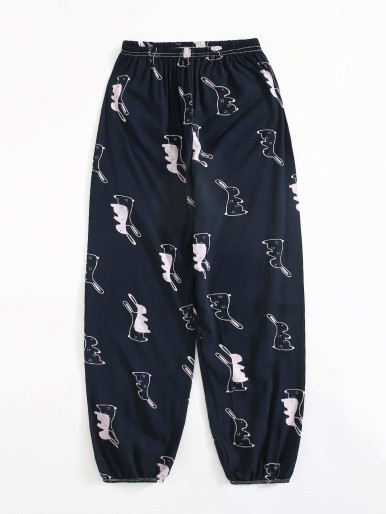 Allover Rabbit Print Pants