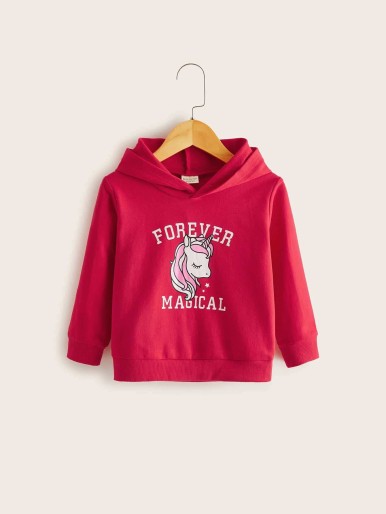 Toddler Girls Unicorn & Letter Graphic Hooded Sweatshirt