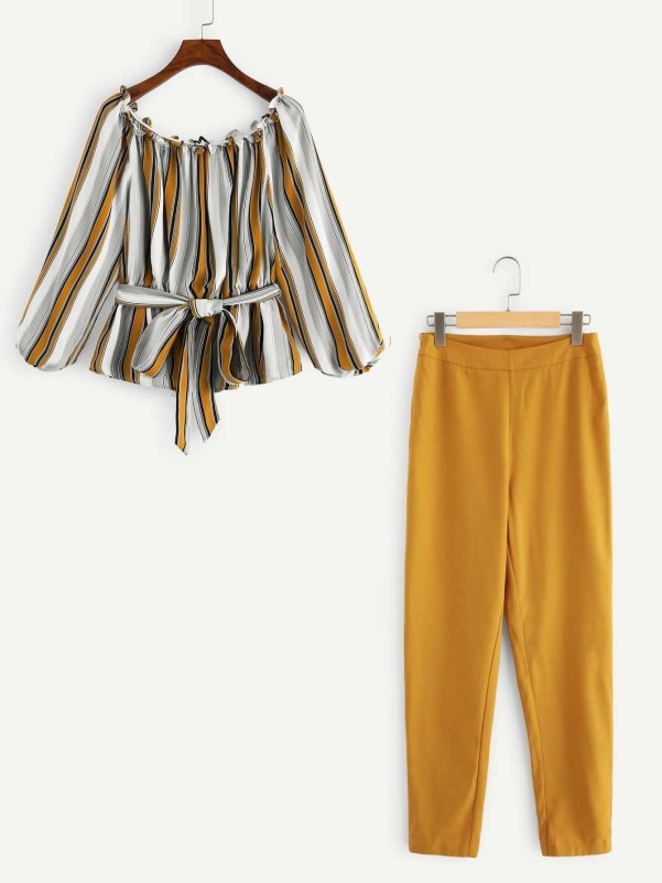 Striped Bardot Top & Cigarette Pants Set