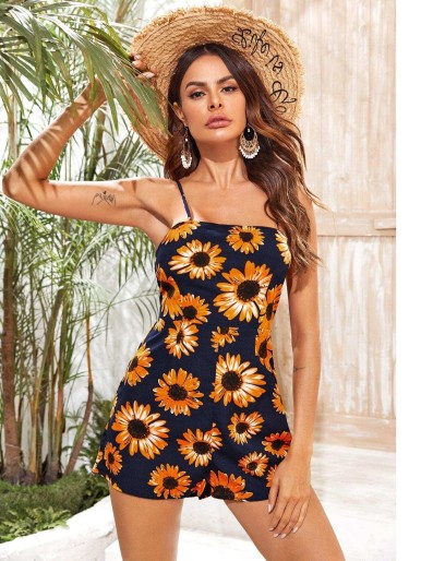 SHEIN Cut Out Tie Back Sunflower Print Cami Jumpsuit
