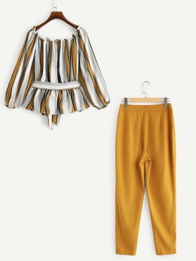 Striped Bardot Top & Cigarette Pants Set