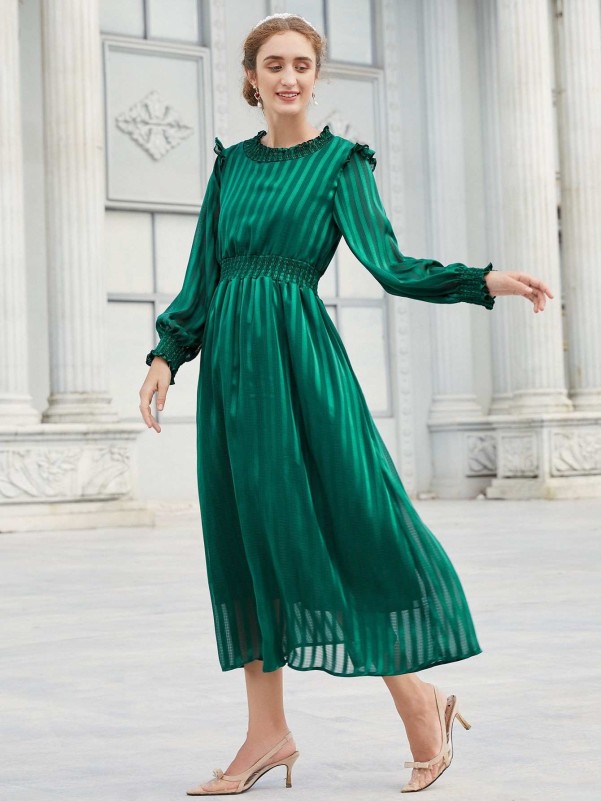 Frill Trim Shirred Waist Dress