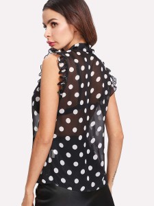 SHEIN Polka Dot Tied Neck Sheer Blouse