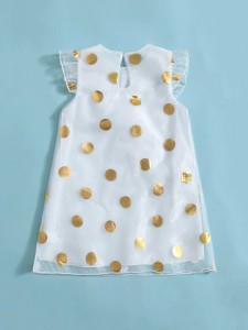 Toddler Girls Foil Dot Print Ruffle Organza Dress