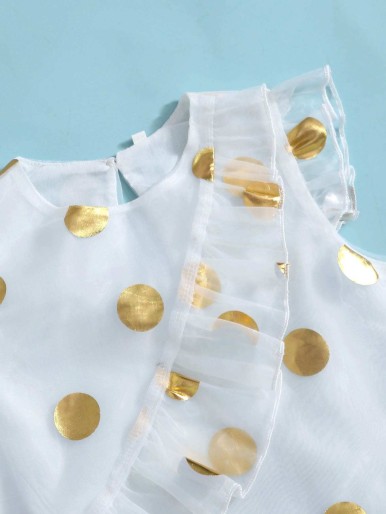 Toddler Girls Foil Dot Print Ruffle Organza Dress