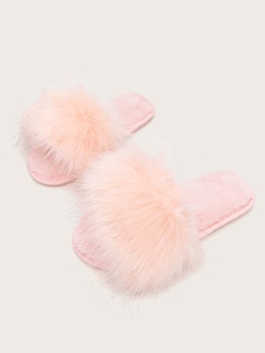 Open Toe Wide Fit Fluffy Slippers