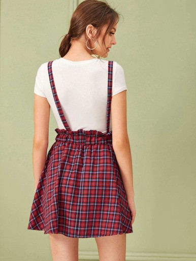 Frill Trim Button Tartan Skirt