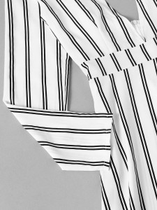 Deep V Neckline Tie Back Striped Romper