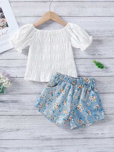 Toddler Girls Ruched Detail Top & Floral Shorts