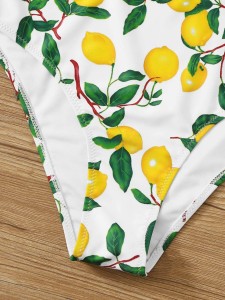 Random Lemon Print Tiered Layer Bikini Swimsuit