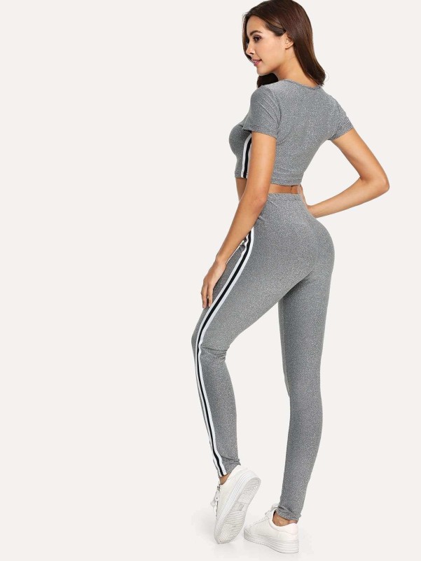 Striped side crop outlet hoodie with sweatpants set