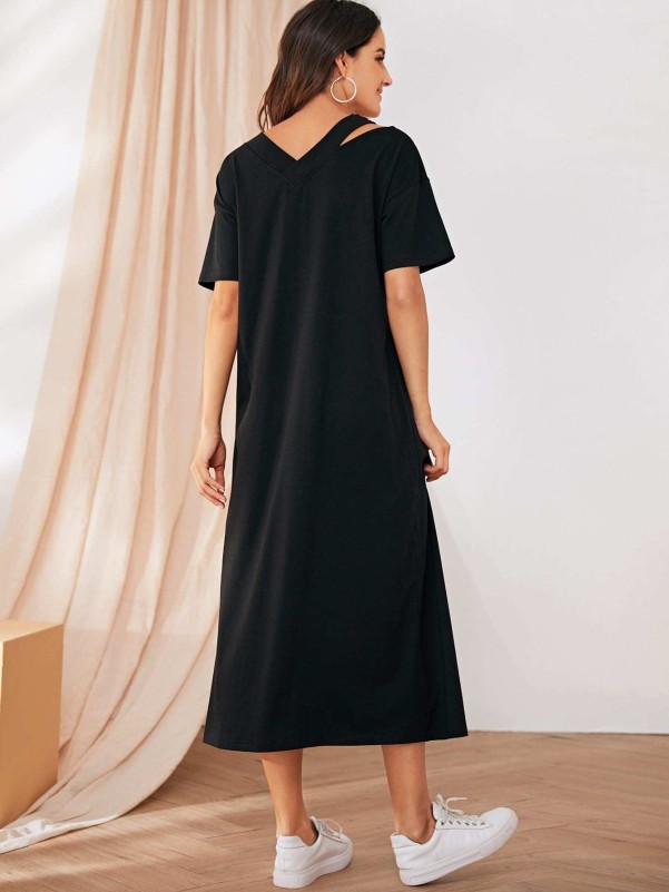 SHEIN Lettering Taped Neck Tee Dress