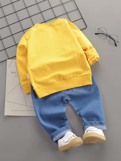 Toddler Boys Cartoon And Letter Graphic Sweatshirt & Jeans
