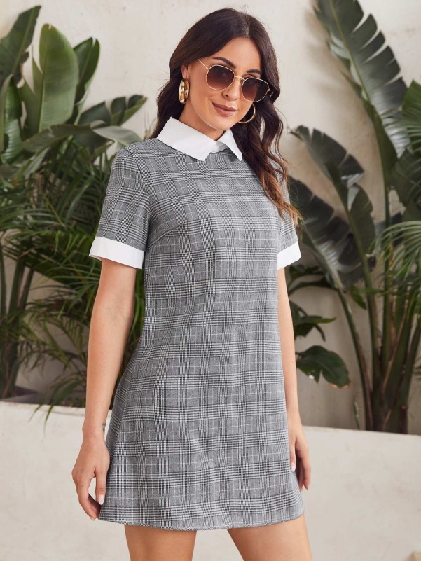 Plaid dress with clearance collar