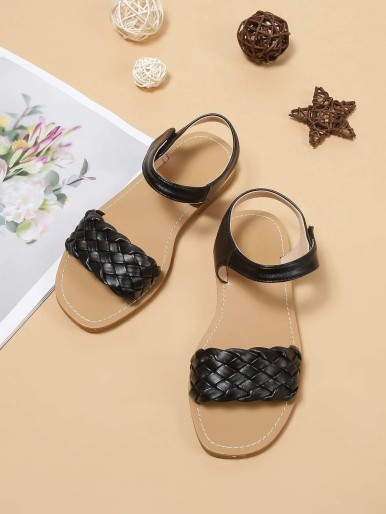 Girls Braided Design Velcro Strap Sandals