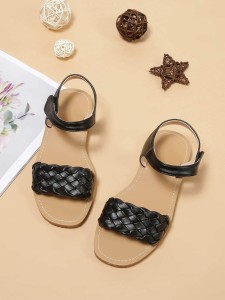 Girls Braided Design Velcro Strap Sandals