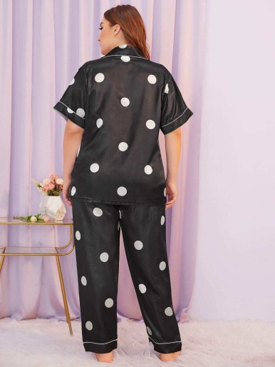 Plus Polka Dot Contrast Binding Pajama Set