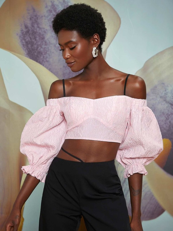 Puff sleeve best sale bardot crop top