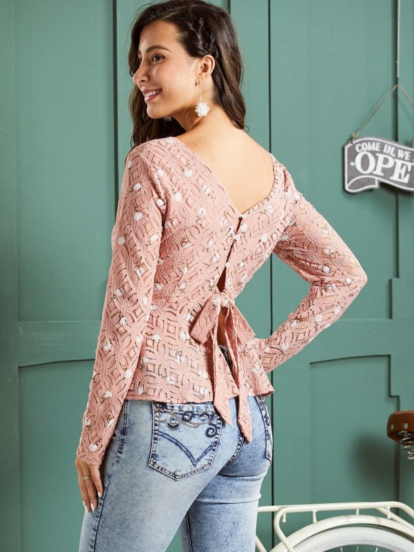 Pink lace cheap peplum top