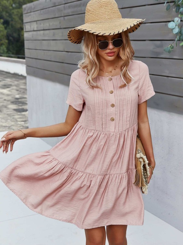 Button front hot sale smock dress