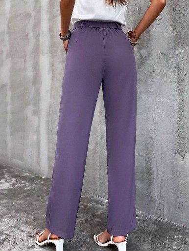Solid Button Front Tailored Pants
