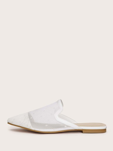Contrast Mesh Point Toe Flat Mules