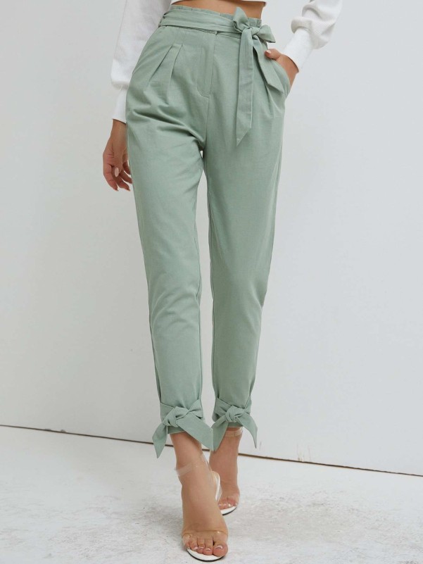 SBetro High Waist Belted Cropped Pants