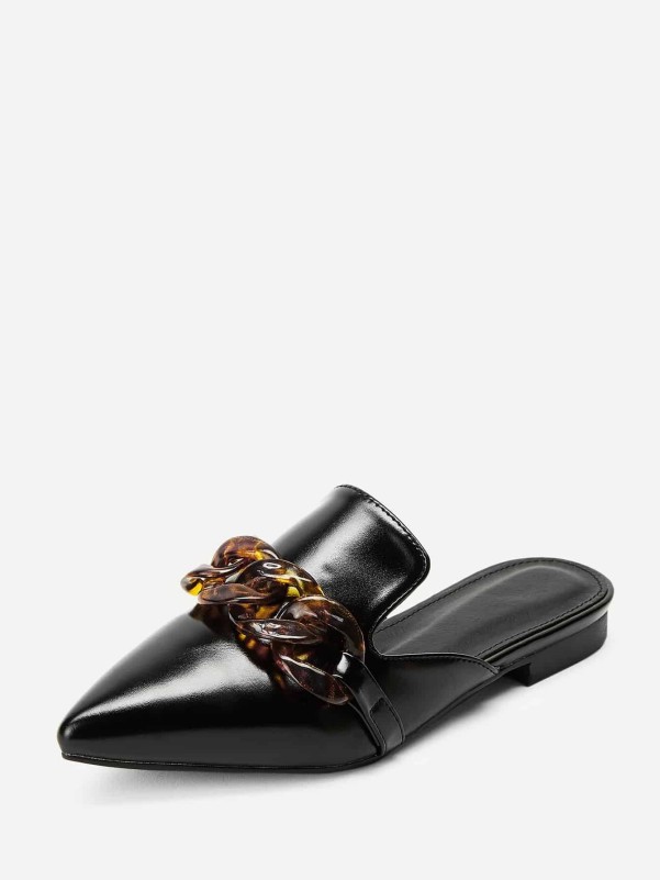 Tortoiseshell Decor Point Toe Flat Mules