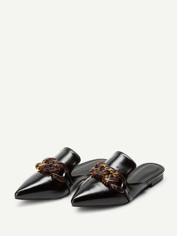 Tortoiseshell Decor Point Toe Flat Mules