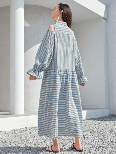SHEIN Shoulder-cut stripe ruffled sleeve dress