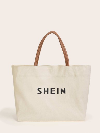 SHEIN Solid Canvas Tote Bag