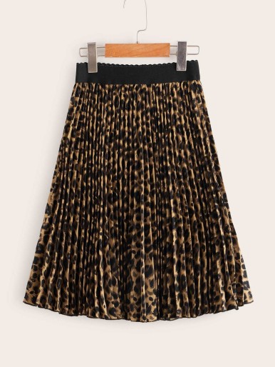 SHEIN Girls Scallop Edge Allover Print Pleated Skirt